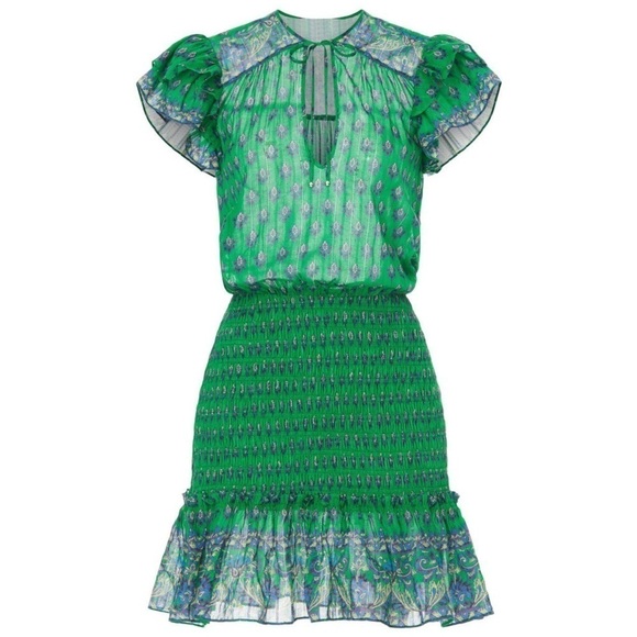 VERONICA BEARD Floral Paisley Smocked Flutter Short Sleeve Ruffled Mini Dress 8 - Picture 12 of 13